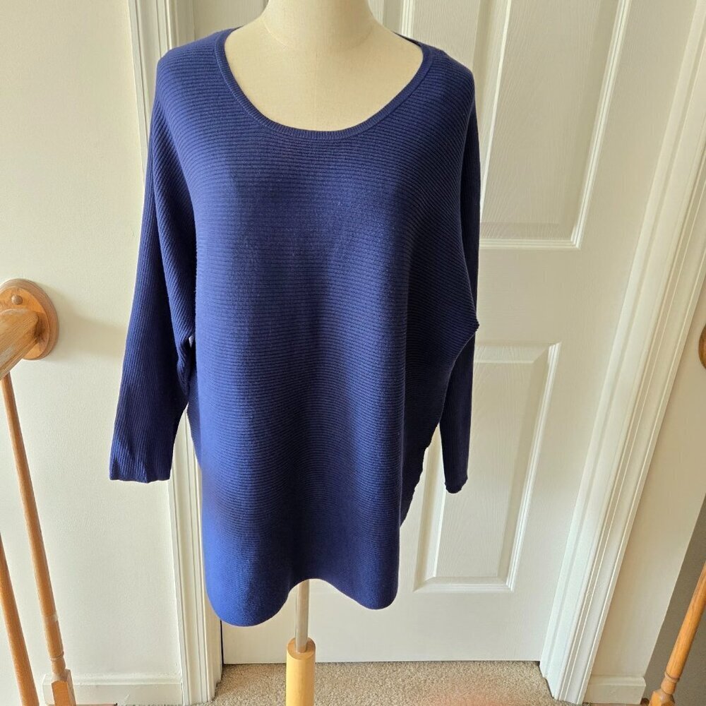 Lyn Blue Rayon Ribbed Knit Long Sleeve Sweater Plus Sz 2X